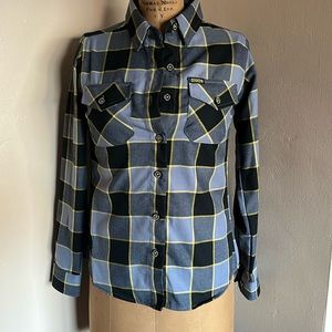 Dixxon Women’s Blot ✨ grey yellow black button down Size Small